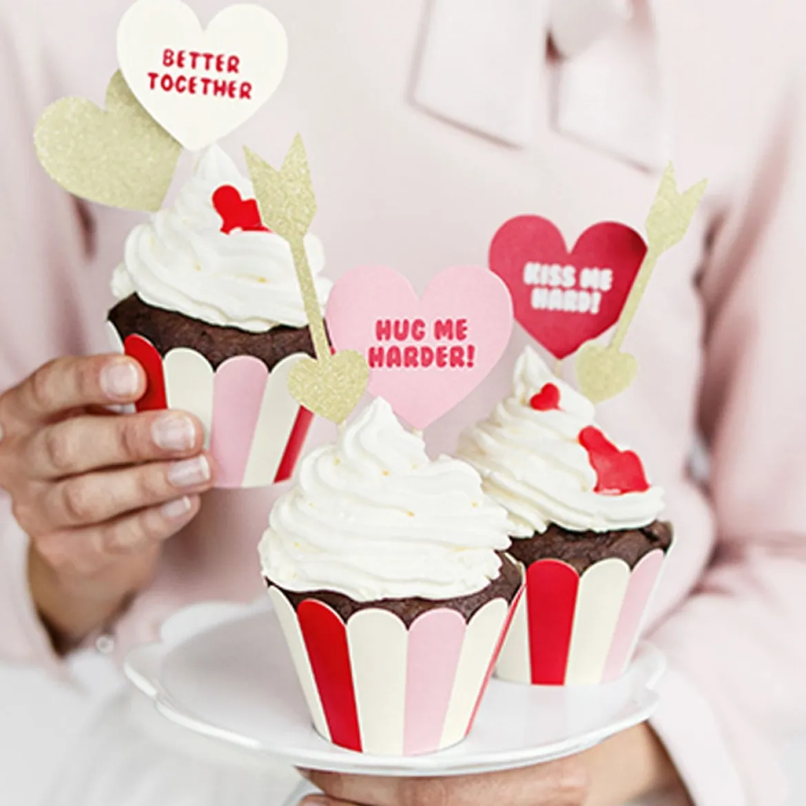 Muffin Cupcake Förmchen Streifen 6 Stück rot rosa weiß 5x7,5x5cm