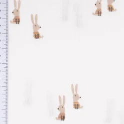 Musselin Stoff aus Baumwolle Hase Streifenpulli offweiß braun 1,35m Breite