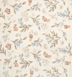 Musselin Stoff Baumwolle Ariella Häschen Blumen ecru grün hellblau 1,30m Breite