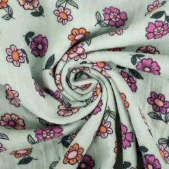 Musselin Stoff Baumwolle Blümchen mintgrün rosa 1,30m Breite