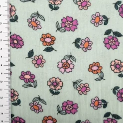 Musselin Stoff Baumwolle Blümchen mintgrün rosa 1,30m Breite
