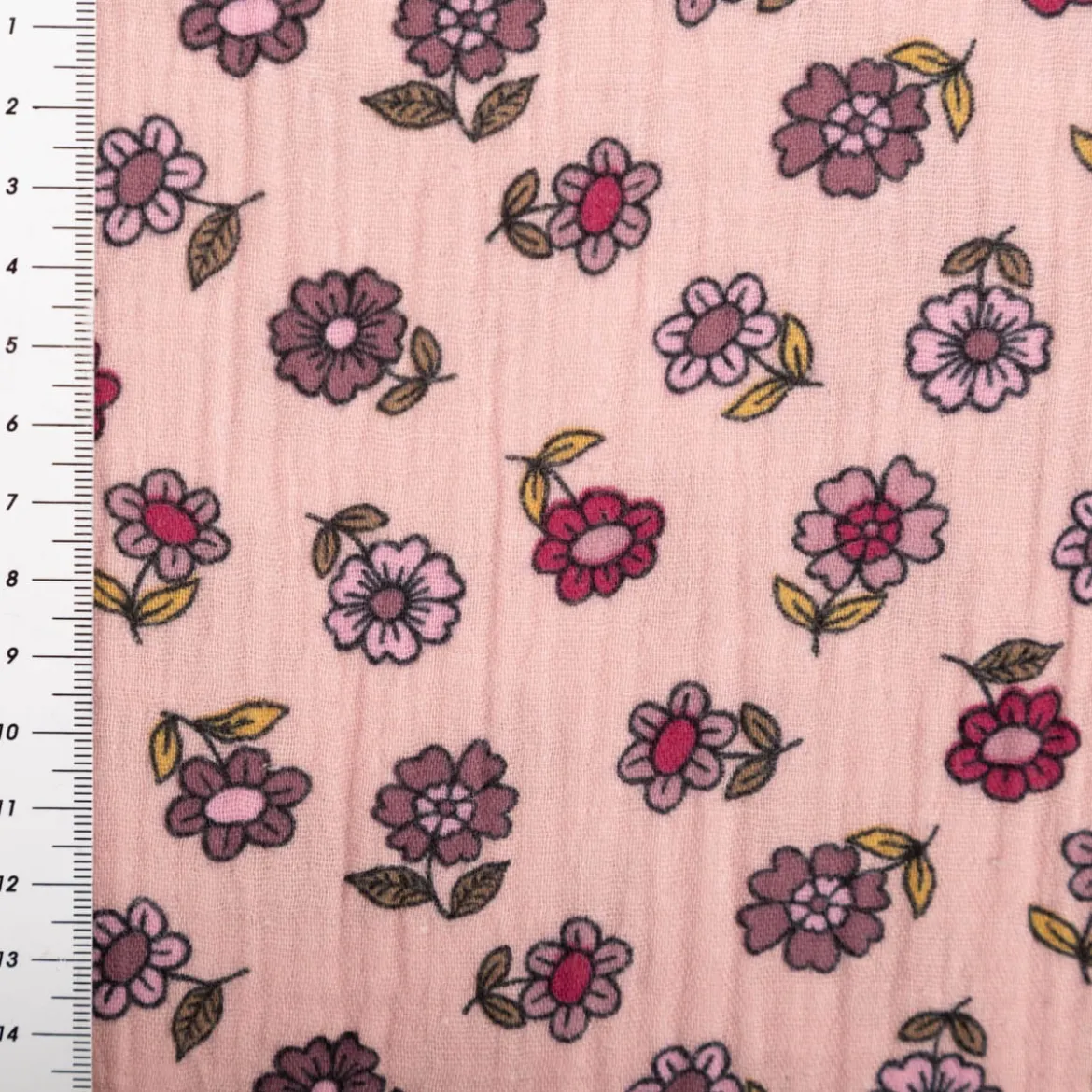 Musselin Stoff Baumwolle Blümchen rosa 1,30m Breite