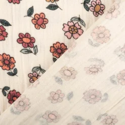 Musselin Stoff Baumwolle Blümchen ecru rosa rot 1,30m Breite