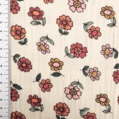 Musselin Stoff Baumwolle Blümchen ecru rosa rot 1,30m Breite