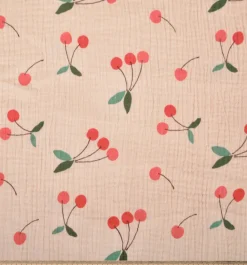 Musselin Stoff Baumwolle Clafoutis Kirschen nude-rosa rot 1,30m Breite