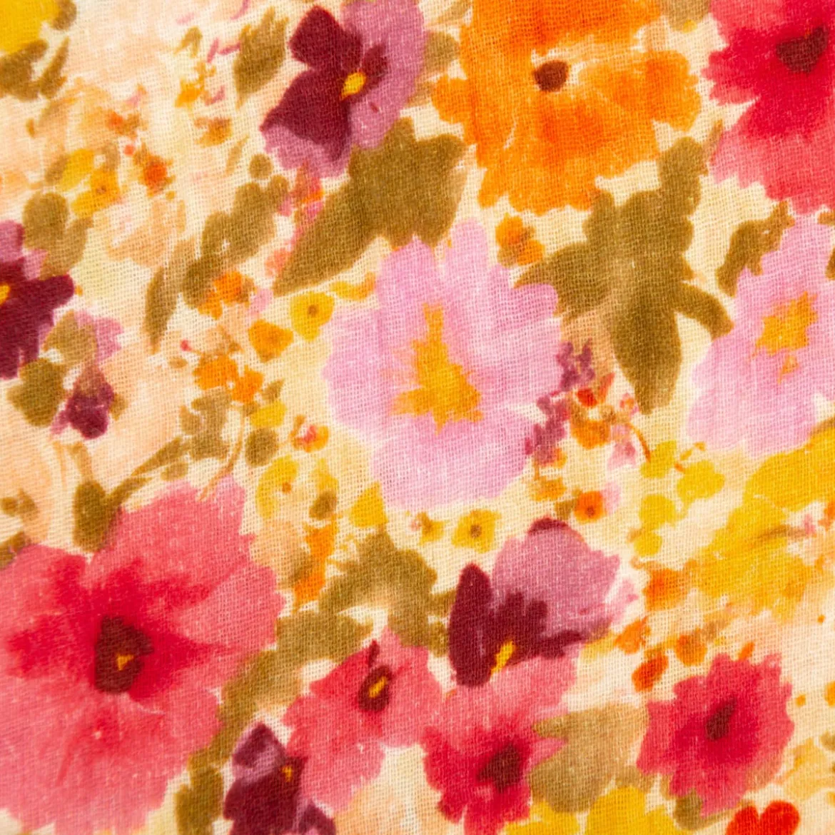 Musselin Stoff Baumwolle Digitaldruck Rebecca Blüten orange gelb rosa 1,30m Breite