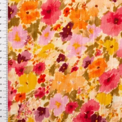 Musselin Stoff Baumwolle Digitaldruck Rebecca Blüten orange gelb rosa 1,30m Breite