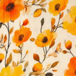 Musselin Stoff Baumwolle Digitaldruck Ezia Blumen beige orange gelb 1,30m Breite