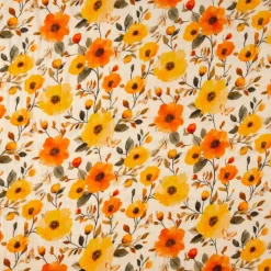 Musselin Stoff Baumwolle Digitaldruck Ezia Blumen beige orange gelb 1,30m Breite