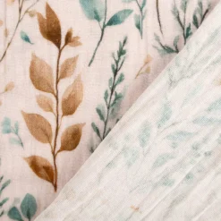 Musselin Stoff Baumwolle Digitaldruck Mariva Blätter Gräser beige grün 1,30m Breite