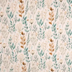 Musselin Stoff Baumwolle Digitaldruck Mariva Blätter Gräser beige grün 1,30m Breite