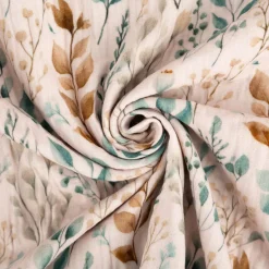 Musselin Stoff Baumwolle Digitaldruck Mariva Blätter Gräser beige grün 1,30m Breite