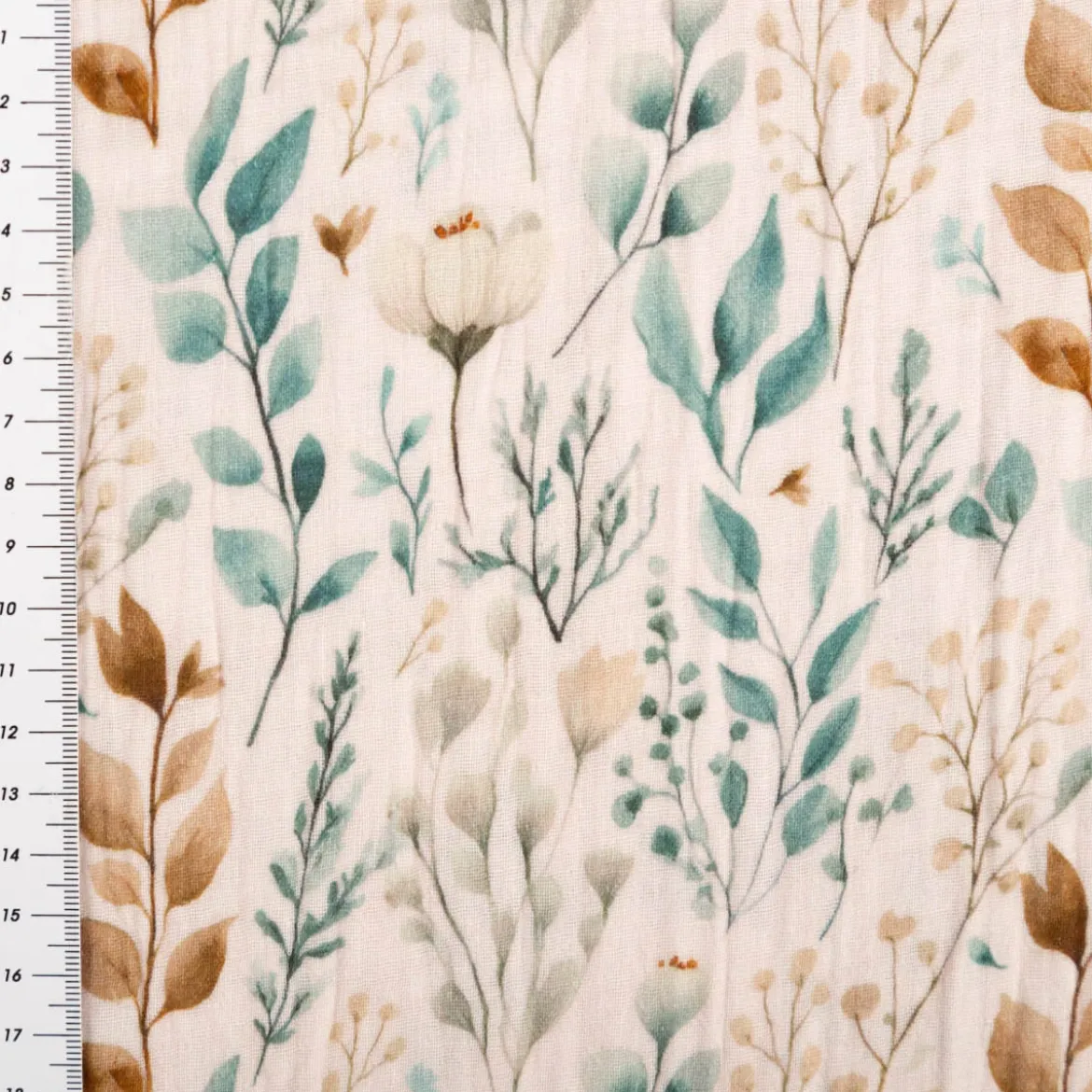 Musselin Stoff Baumwolle Digitaldruck Mariva Blätter Gräser beige grün 1,30m Breite