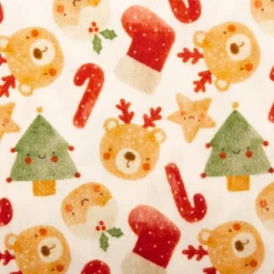 Musselin Stoff Baumwolle Digitaldruck Rufo Weihnachtsbären Zuckerstangen ecru rot 1,30m Breite