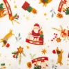 Musselin Stoff Baumwolle Digitaldruck Joujou Schneekugeln Weihnachtsmann weiß rot 1,30m Breite