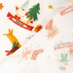 Musselin Stoff Baumwolle Digitaldruck Joujou Schneekugeln Weihnachtsmann weiß rot 1,30m Breite