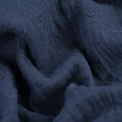 Musselin Stoff Baumwolle DOBBY Knötchen einfarbig jeansblau 1,35m Breite