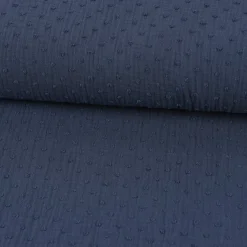 Musselin Stoff Baumwolle DOBBY Knötchen einfarbig jeansblau 1,35m Breite