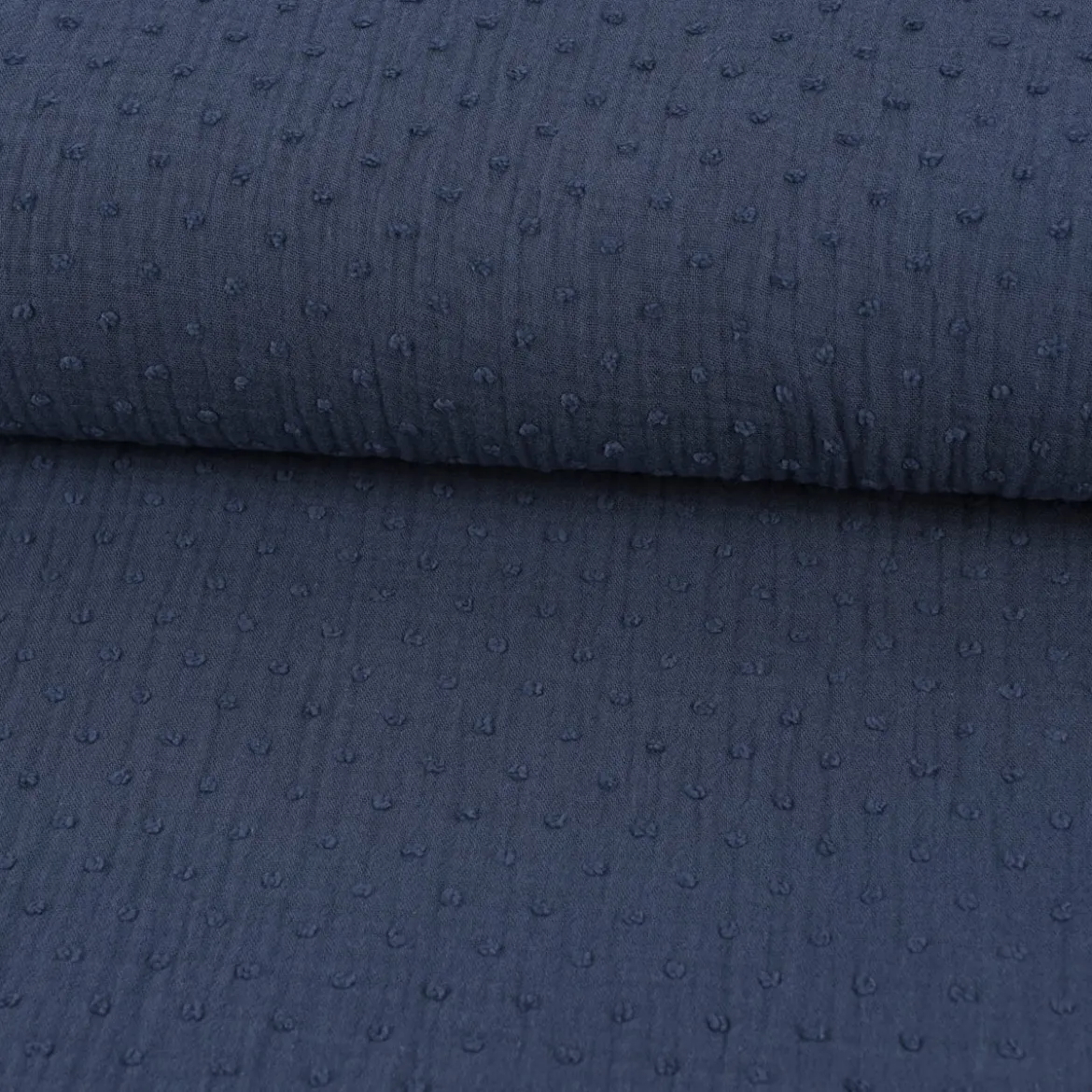 Musselin Stoff Baumwolle DOBBY Knötchen einfarbig jeansblau 1,35m Breite