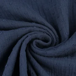 Musselin Stoff Baumwolle DOBBY Knötchen einfarbig jeansblau 1,35m Breite