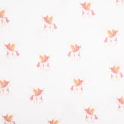 Musselin Stoff Baumwolle Einhorn Digitaldruck weiß rosa 1,32m Breite