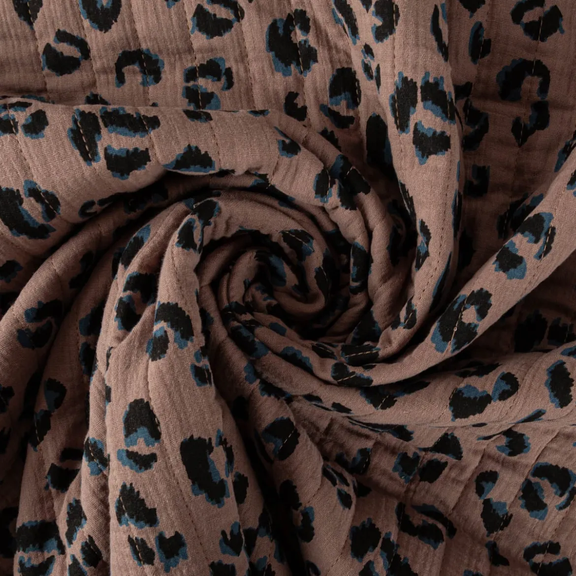 Musselin Stoff Baumwolle FAUVE Doubleface Leo-Print braun 1,30m Breite