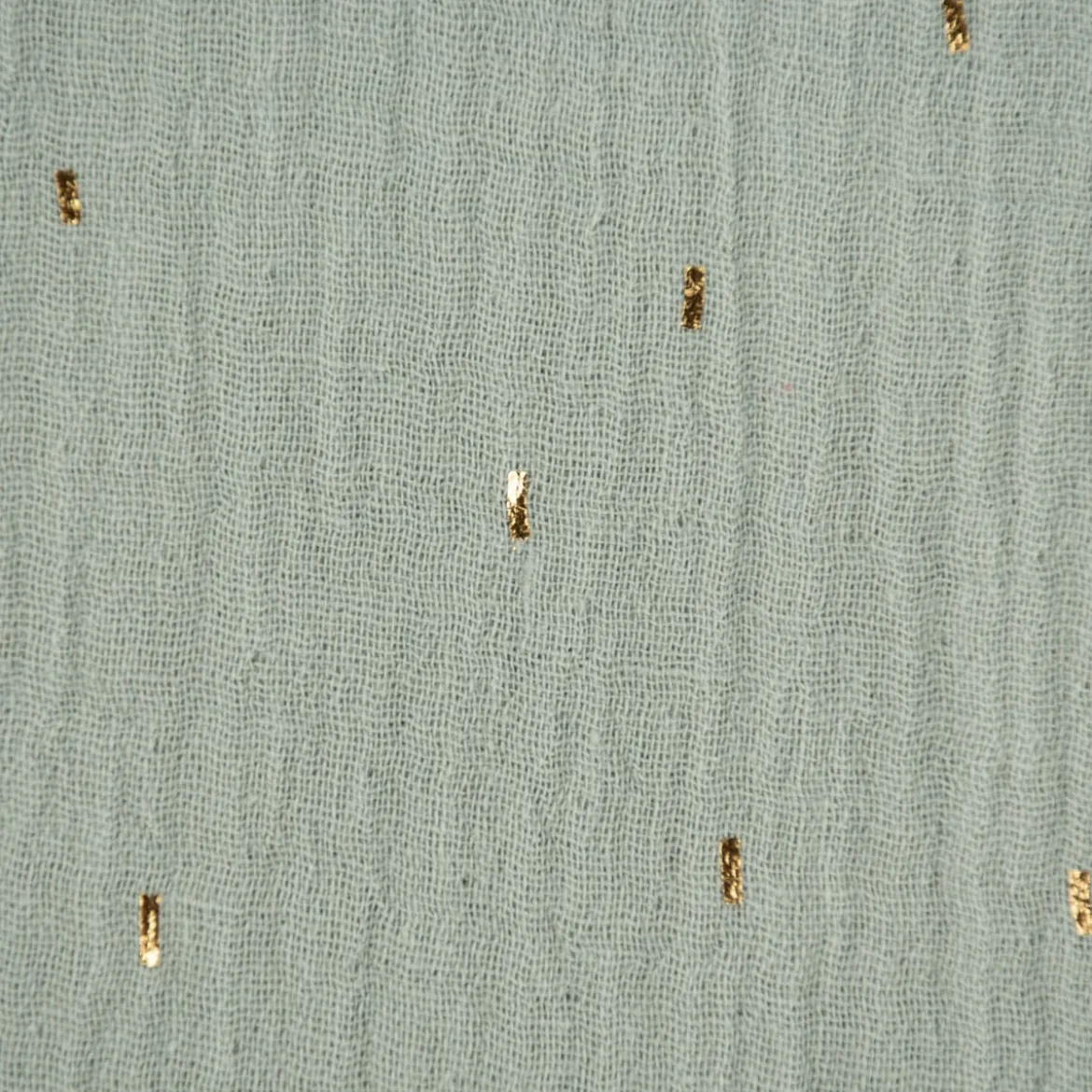 Musselin Stoff Baumwolle Foliendruck Konfetti Striche einfarbig altgrün goldfarbig 1,35m Breite