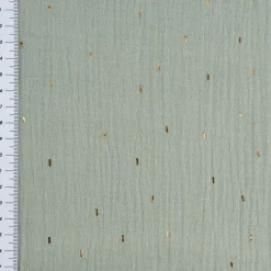 Musselin Stoff Baumwolle Foliendruck Konfetti Striche einfarbig altgrün goldfarbig 1,35m Breite