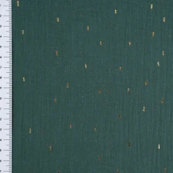 Musselin Stoff Baumwolle Foliendruck Konfetti Striche einfarbig dunkelgrün goldfarbig 1,35m Breite