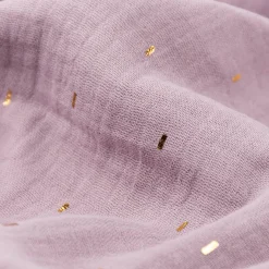 Musselin Stoff Baumwolle Foliendruck Konfetti Striche einfarbig hell violett goldfarbig 1,35m Breite
