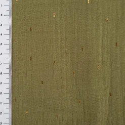 Musselin Stoff Baumwolle Foliendruck Konfetti Striche einfarbig olivgrün goldfarbig 1,35m Breite