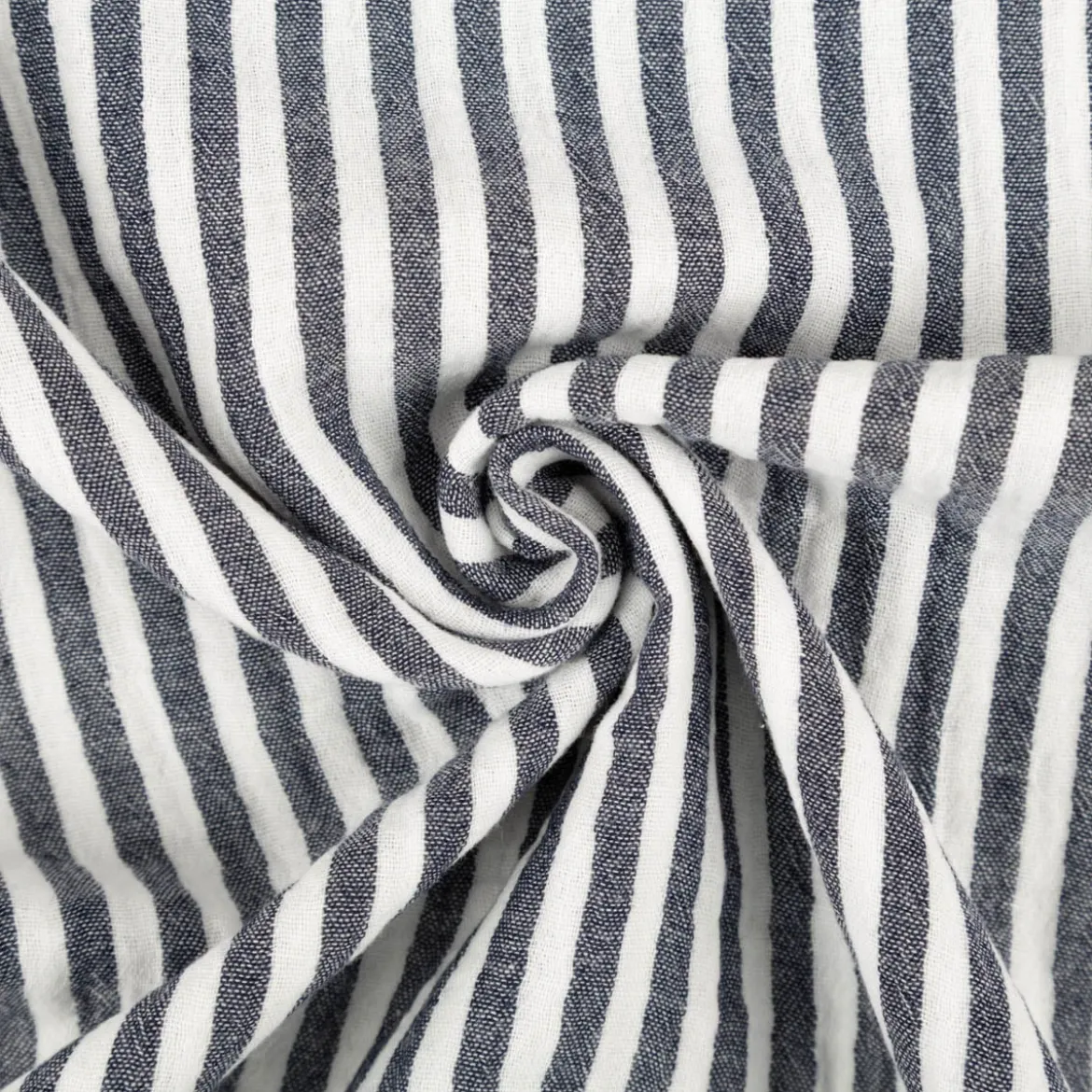Musselin Stoff Baumwolle garngefärbt Streifen marineblau weiß 1,25m Breite