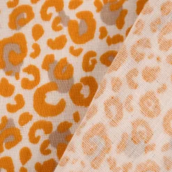 Musselin Stoff Baumwolle glatt Leopardenmuster weiß beige ocker 1,35m Breite