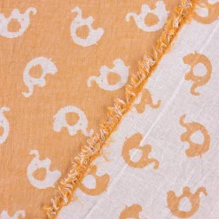 Musselin Stoff Baumwolle Jacquard Doubleface Elefanten gelb meliert weiß 1,45m Breite