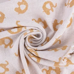 Musselin Stoff Baumwolle Jacquard Doubleface Elefanten gelb meliert weiß 1,45m Breite
