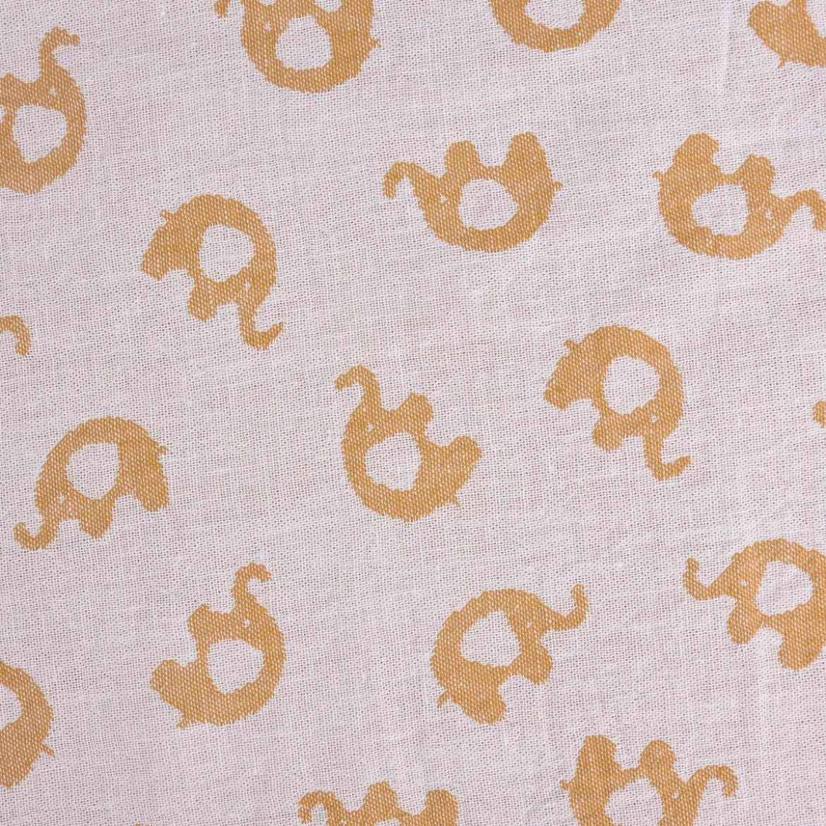 Musselin Stoff Baumwolle Jacquard Doubleface Elefanten gelb meliert weiß 1,45m Breite