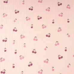 Musselin Stoff Baumwolle Kirschen rosa 1,33m Breite