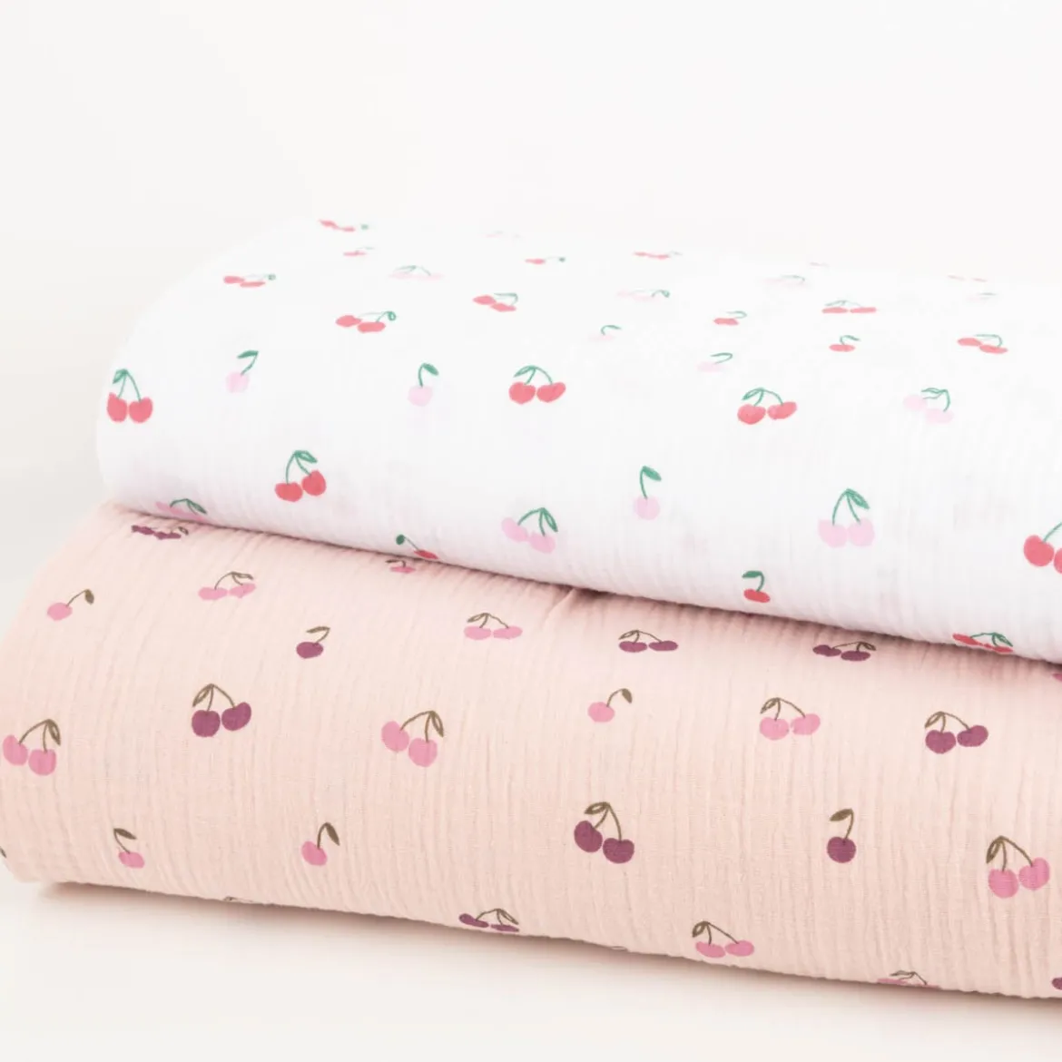 Musselin Stoff Baumwolle Kirschen weiß rosa rot 1,33m Breite