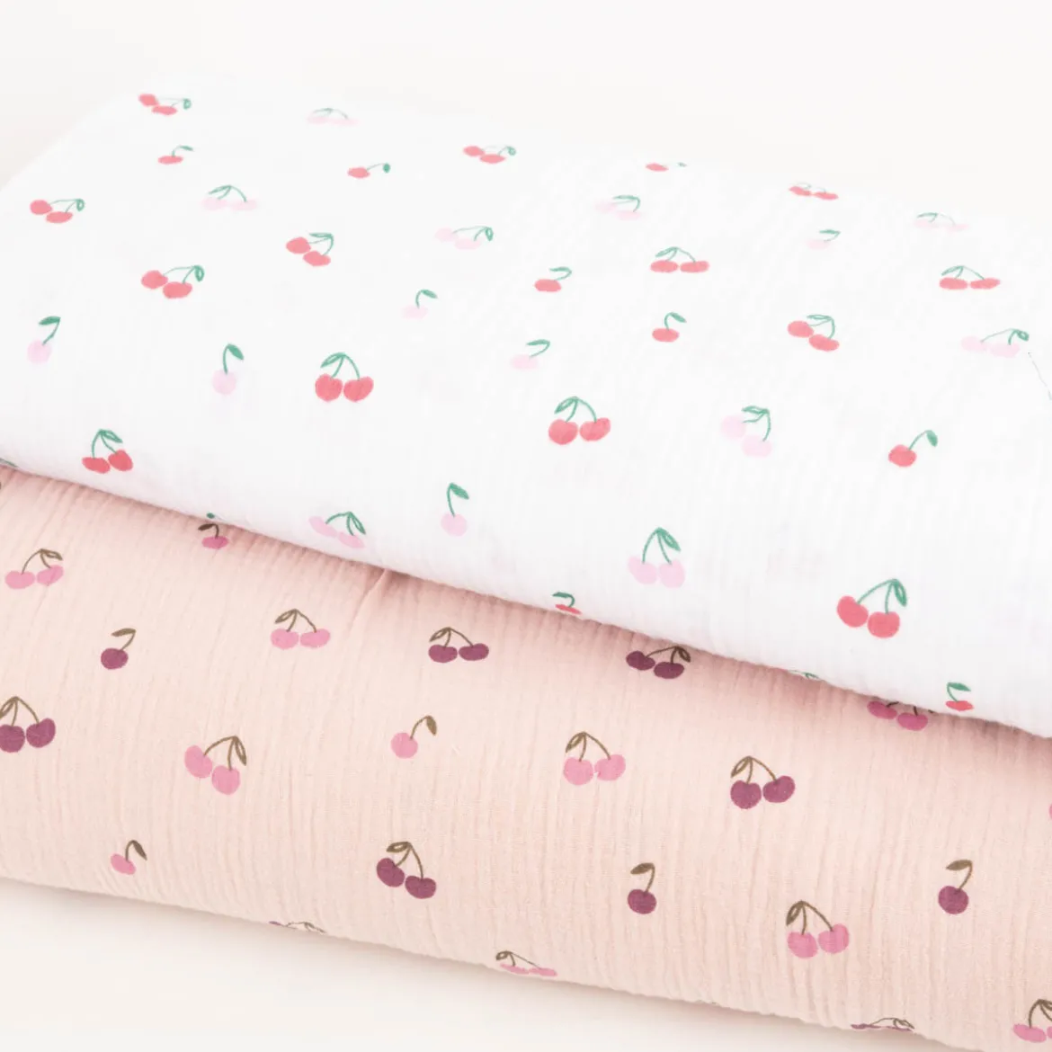 Musselin Stoff Baumwolle Kirschen weiß rosa rot 1,33m Breite