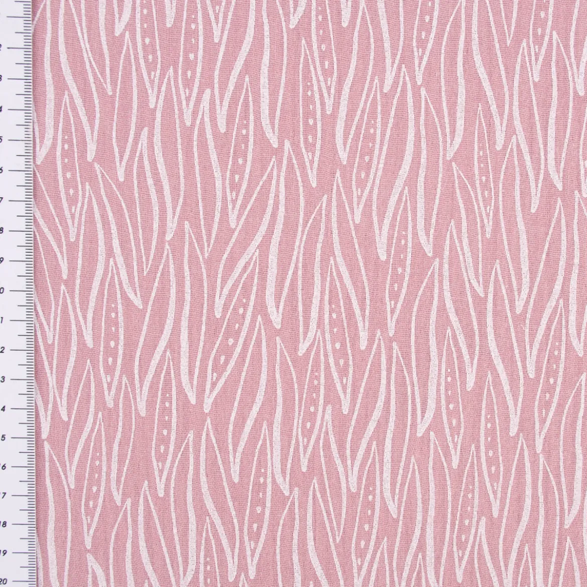 Musselin Stoff Baumwolle LEAVES geometrische Blätter rosa weiß 1,35m Breite