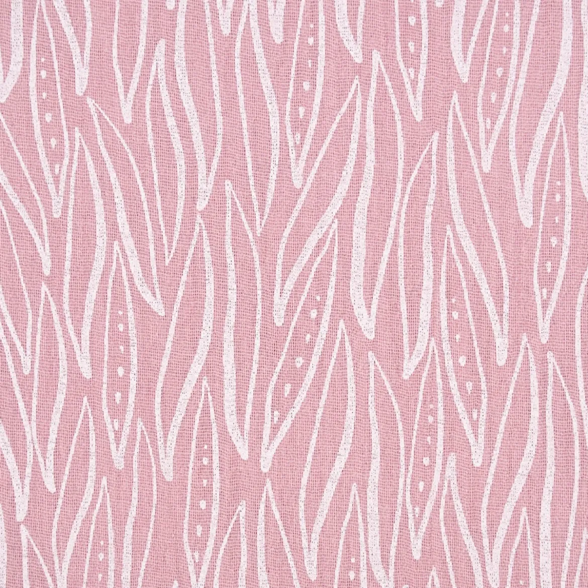 Musselin Stoff Baumwolle LEAVES geometrische Blätter rosa weiß 1,35m Breite