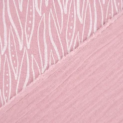 Musselin Stoff Baumwolle LEAVES geometrische Blätter rosa weiß 1,35m Breite