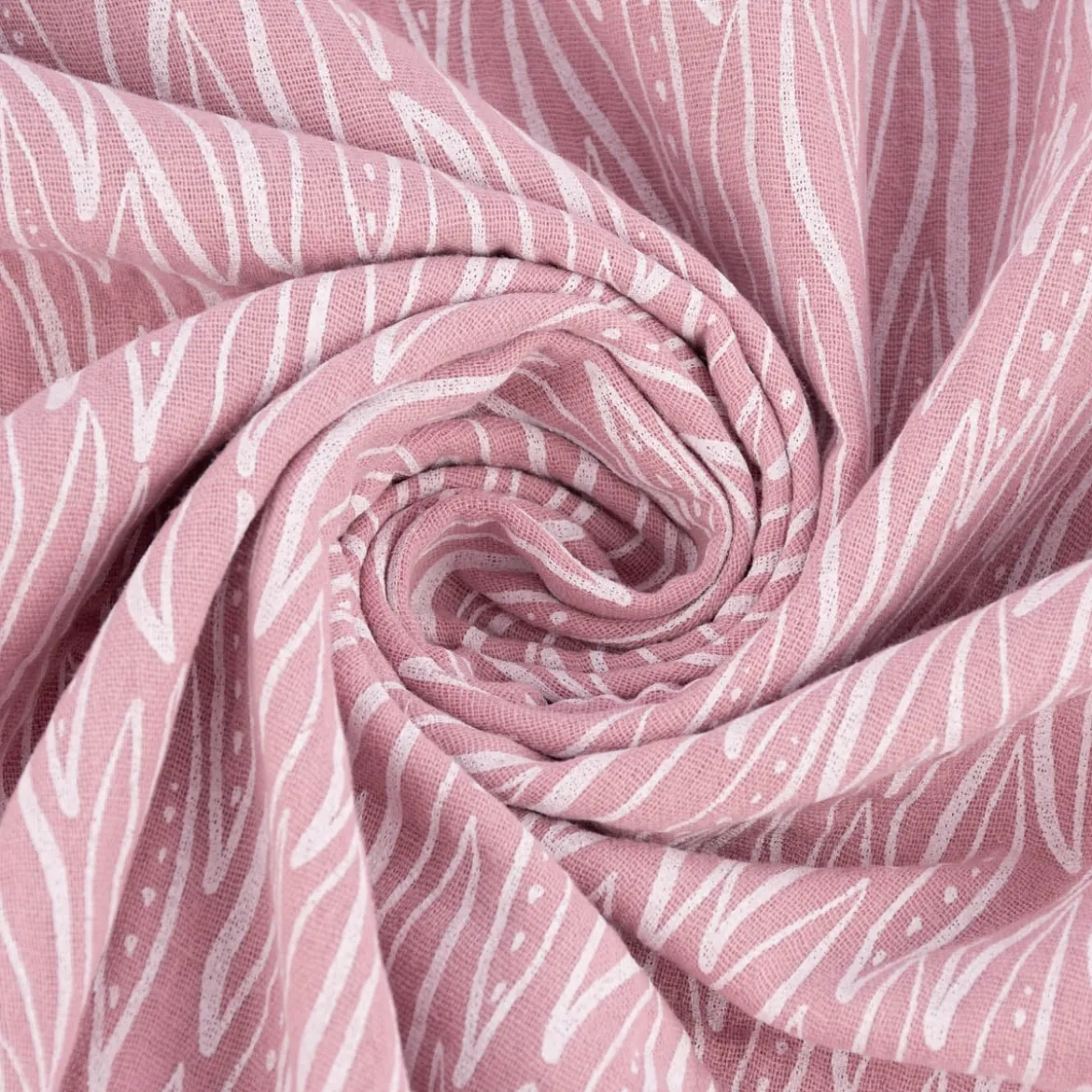 Musselin Stoff Baumwolle LEAVES geometrische Blätter rosa weiß 1,35m Breite