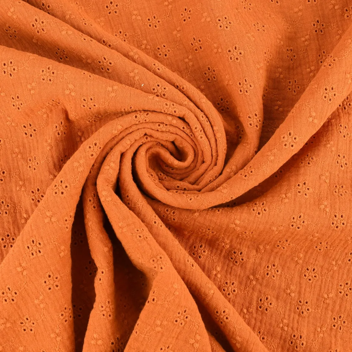 Musselin Stoff Baumwolle Lochstickerei Blumen Ranken einfarbig orange 1,20m Breite