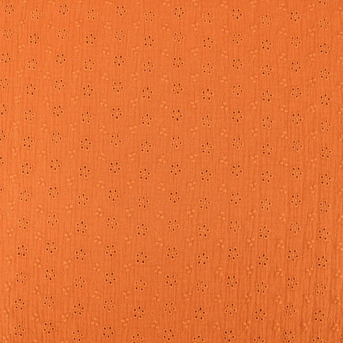 Musselin Stoff Baumwolle Lochstickerei Blumen Ranken einfarbig orange 1,20m Breite