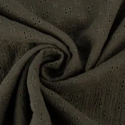 Musselin Stoff Baumwolle Lochstickerei Blumen einfarbig khaki 1,35m Breite