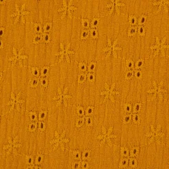 Musselin Stoff Baumwolle Lochstickerei Blumen einfarbig ocker 1,35m Breite