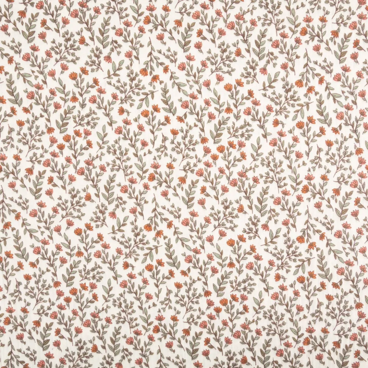 Musselin Stoff Baumwolle Madeleine Mini Blumen Blätter beige 1,30m Breite