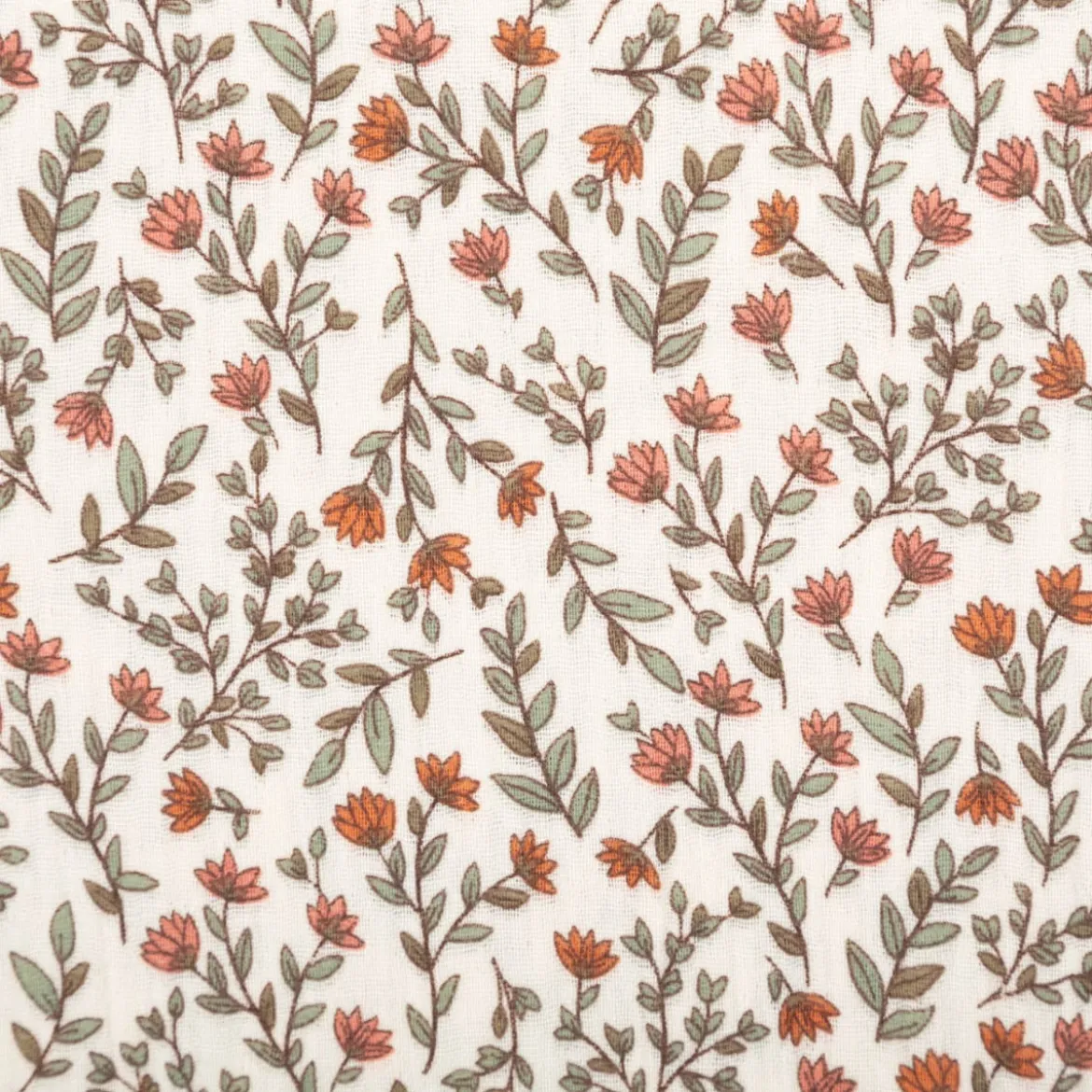 Musselin Stoff Baumwolle Madeleine Mini Blumen Blätter beige 1,30m Breite