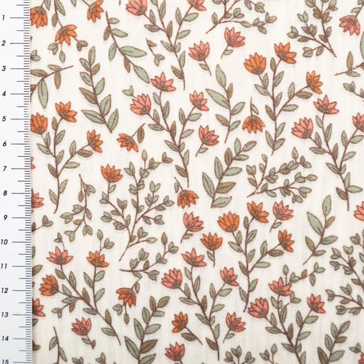 Musselin Stoff Baumwolle Madeleine Mini Blumen Blätter beige 1,30m Breite